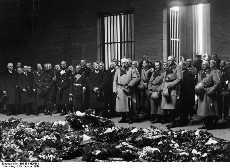 Adolf Hitler and Hindenburg commemorate the victims of WWI at the cenotaph of Unter den Linden, Berlin for Memorial Day